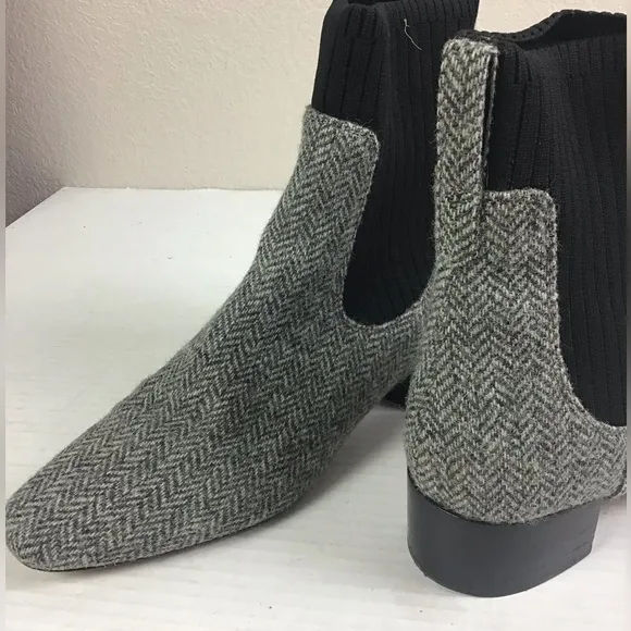 J Crew Ribbed-shaft Herringbone Chelsea Boots Women’s Size 8 Black &amp; Gray