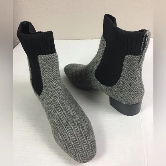 J Crew Ribbed-shaft Herringbone Chelsea Boots Women’s Size 8 Black &amp; Gray