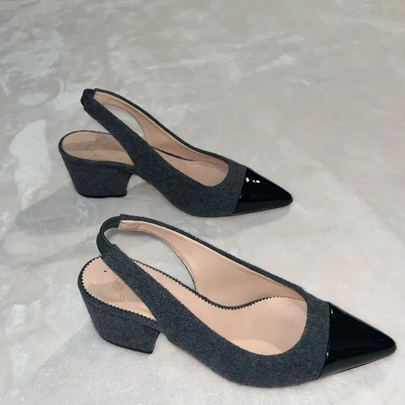 J Crew Slingback Wool/Patent Leather Heels| Color:Black/Gray …