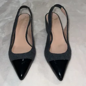J Crew Slingback Wool/Patent Leather Heels| Color:Black/Gray …