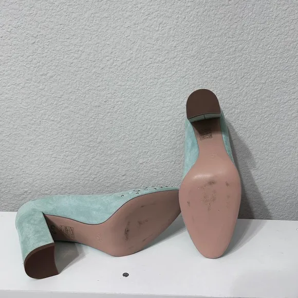 J  Crew Suede Bell Pumps Shoes Jewel Embellishments Aqua SZ 9 $298 Made in Italy