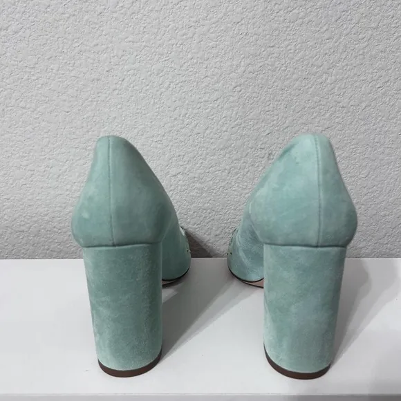 J  Crew Suede Bell Pumps Shoes Jewel Embellishments Aqua SZ 9 $298 Made in Italy