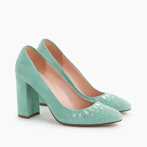 J  Crew Suede Bell Pumps Shoes Jewel Embellishments Aqua SZ 9 $298 Made in Italy