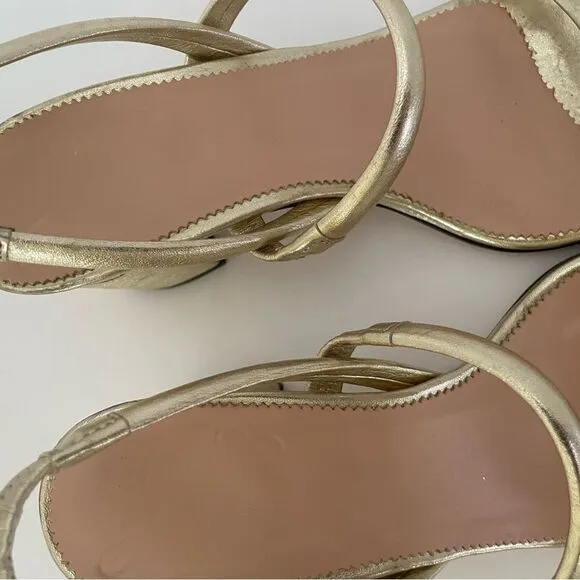 J Crew Lucie Sling Back Block Heel in Metallic Leather Size 8.5