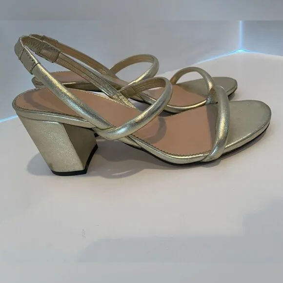 J Crew Lucie Sling Back Block Heel in Metallic Leather Size 8.5