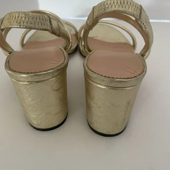 J Crew Lucie Sling Back Block Heel in Metallic Leather Size 8.5