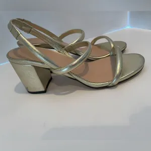 J Crew Lucie Sling Back Block Heel in Metallic Leather Size 8.5
