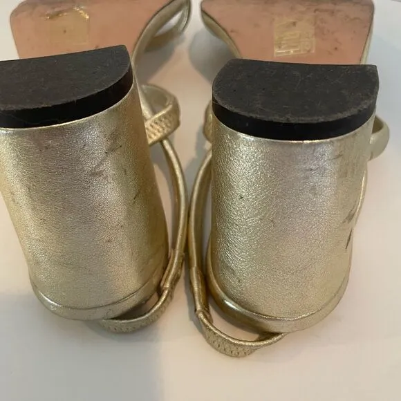 J Crew Lucie Sling Back Block Heel in Metallic Leather Size 8.5