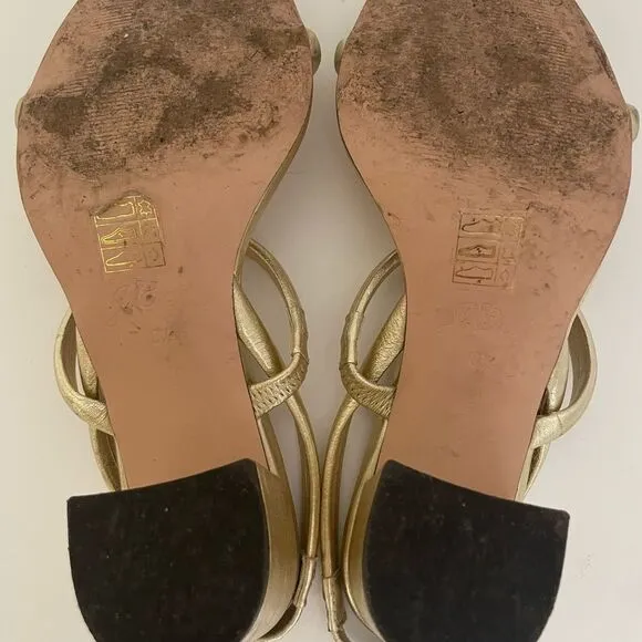 J Crew Lucie Sling Back Block Heel in Metallic Leather Size 8.5