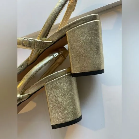 J Crew Lucie Sling Back Block Heel in Metallic Leather Size 8.5