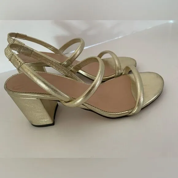 J Crew Lucie Sling Back Block Heel in Metallic Leather Size 8.5