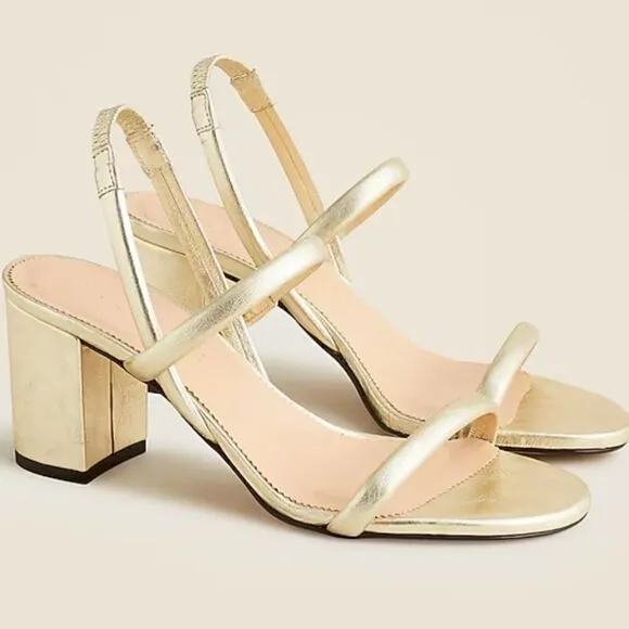 J Crew Lucie Sling Back Block Heel in Metallic Leather Size 8.5