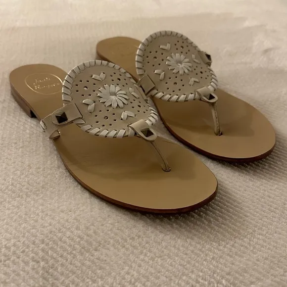 Jack Rogers Georgica Leather Sandal, Nude/White 8.5 $128 MSRP