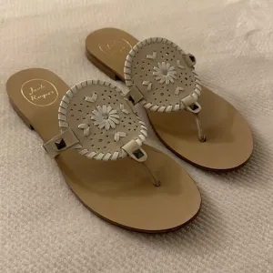 Jack Rogers Georgica Leather Sandal, Nude/White 8.5 $128 MSRP