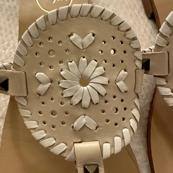 Jack Rogers Georgica Leather Sandal, Nude/White 8.5 $128 MSRP