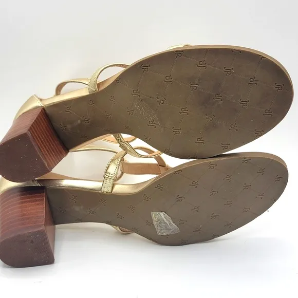 Jack Rogers Gold &quot;Julia&quot; Block Heel Sandals Size 9.5M #S1230