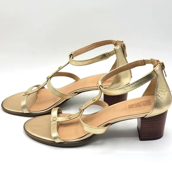 Jack Rogers Gold &quot;Julia&quot; Block Heel Sandals Size 9.5M #S1230