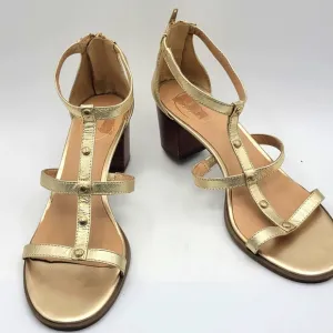 Jack Rogers Gold &quot;Julia&quot; Block Heel Sandals Size 9.5M #S1230