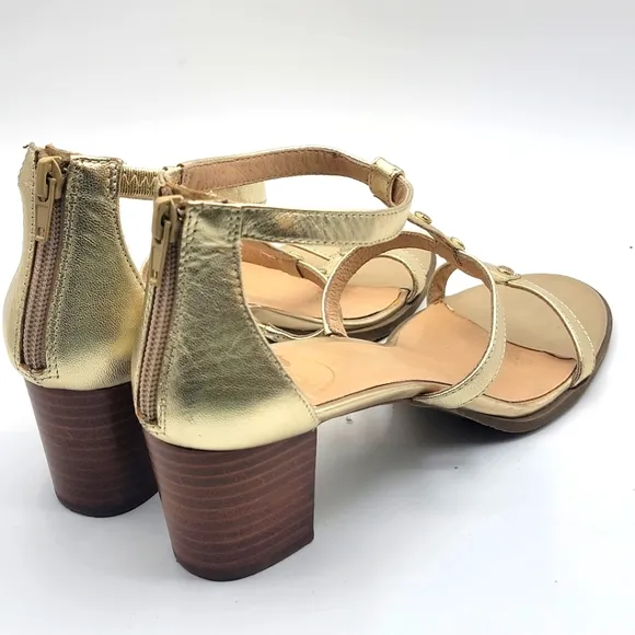Jack Rogers Gold &quot;Julia&quot; Block Heel Sandals Size 9.5M #S1230