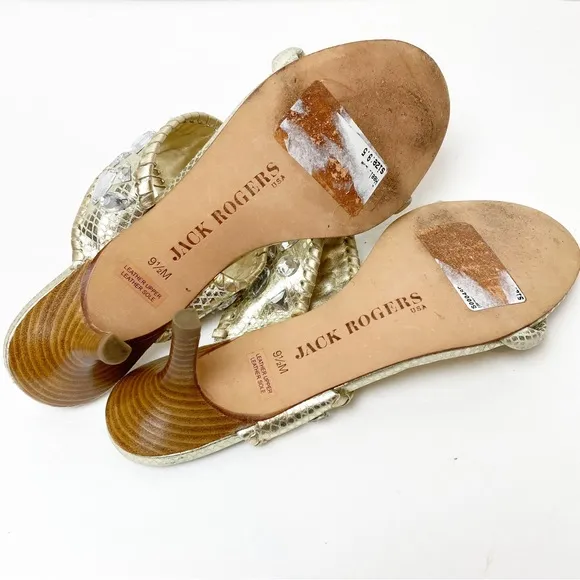 Jack Rogers | Gold Snakeskin Zsa Zsa Jeweled Kitten Heel Sandals
