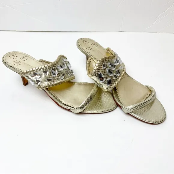 Jack Rogers | Gold Snakeskin Zsa Zsa Jeweled Kitten Heel Sandals
