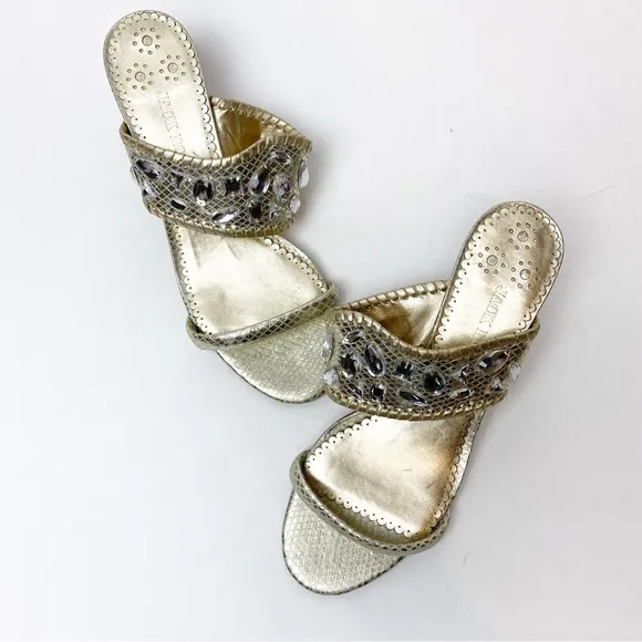 Jack Rogers | Gold Snakeskin Zsa Zsa Jeweled Kitten Heel Sandals