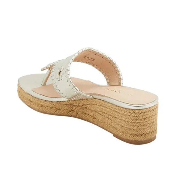 JACK ROGERS JACKS Jute Wrapped MID WEDGE Gold Leather Thong Sandals Sz 9