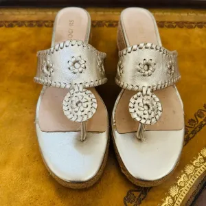 JACK ROGERS JACKS Jute Wrapped MID WEDGE Gold Leather Thong Sandals Sz 9