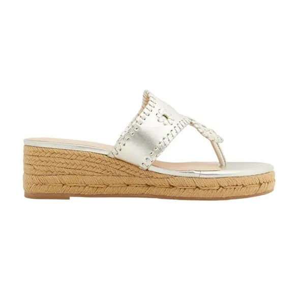 JACK ROGERS JACKS Jute Wrapped MID WEDGE Gold Leather Thong Sandals Sz 9