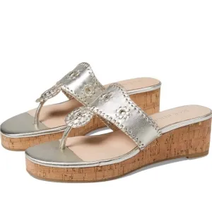 Jack Rogers Jacks Mid Wedge Cork Sandals Platinum Metallic Gold 8 New