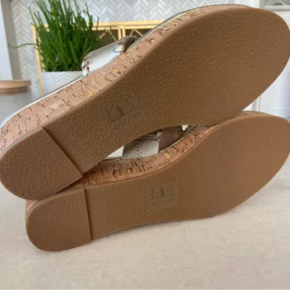 Jack Rogers Jacks Mid Wedge Cork Sandals Platinum Metallic Gold 8 New