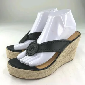 Jack Rogers Jacks Sandals US 8.5 Black Leather Wedge Heel Thong Espadrilles