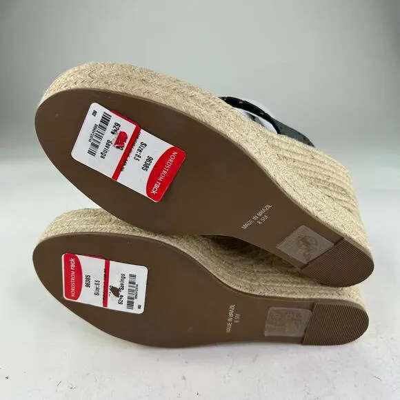 Jack Rogers Jacks Sandals US 8.5 Black Leather Wedge Heel Thong Espadrilles