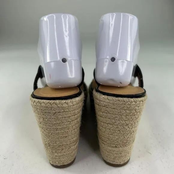 Jack Rogers Jacks Sandals US 8.5 Black Leather Wedge Heel Thong Espadrilles