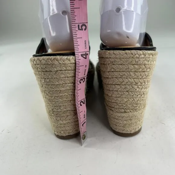 Jack Rogers Jacks Sandals US 8.5 Black Leather Wedge Heel Thong Espadrilles