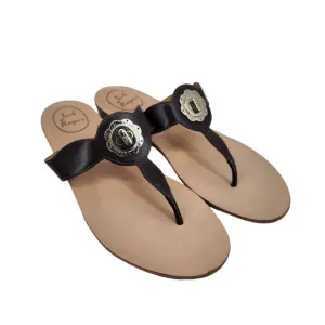 Jack Rogers Larissa Black Croc Embossed Leather Turnlock Sandals Size 9