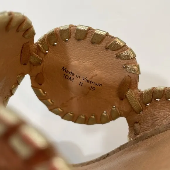 Jack Rogers Sandal Size 10 Low Wedge Heel EUC Tan Gold Cork