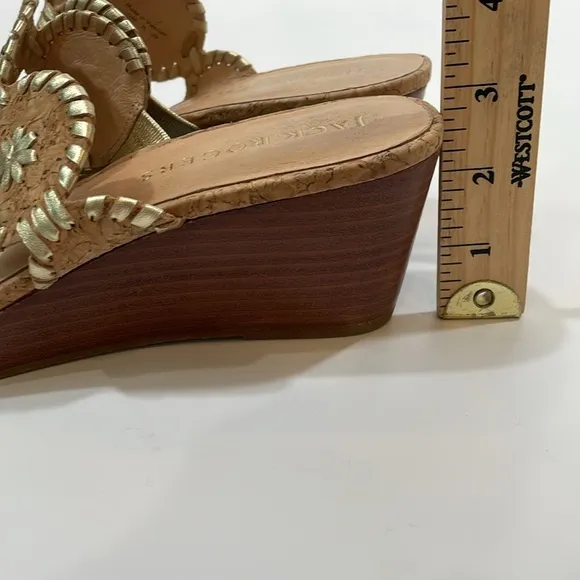 Jack Rogers Sandal Size 10 Low Wedge Heel EUC Tan Gold Cork