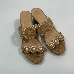 Jack Rogers Sandal Size 10 Low Wedge Heel EUC Tan Gold Cork