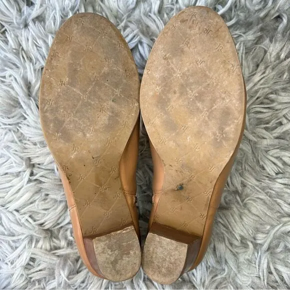 Jack Rogers tan scalloped leather block heel ankle boots women’s shoe size 8