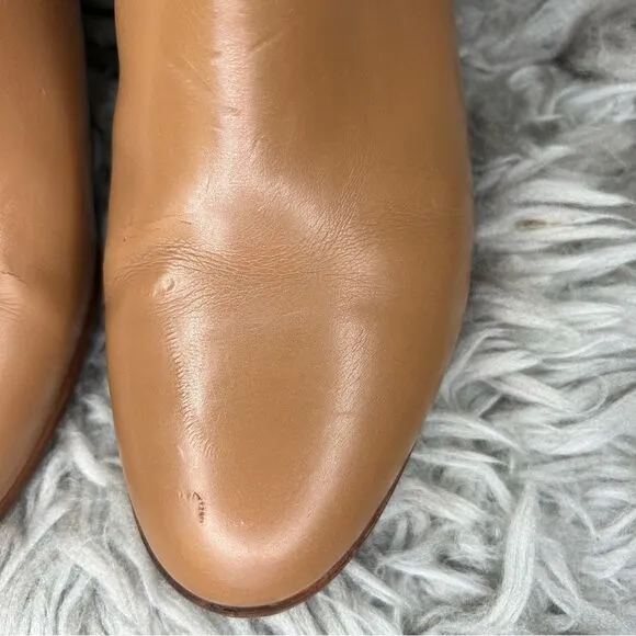 Jack Rogers tan scalloped leather block heel ankle boots women’s shoe size 8