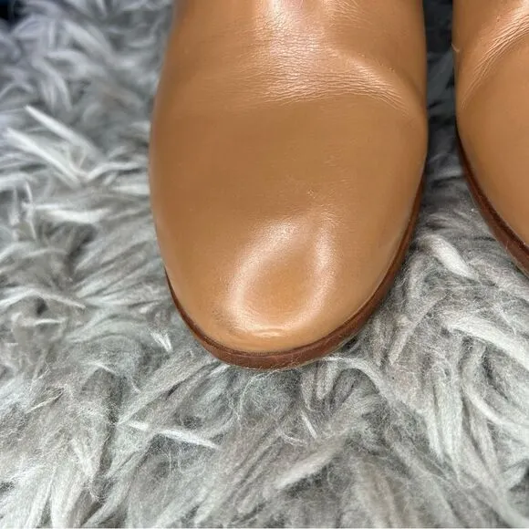Jack Rogers tan scalloped leather block heel ankle boots women’s shoe size 8