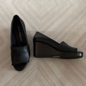 Jack Rogers Women’s Black Leather Wedge Shoes