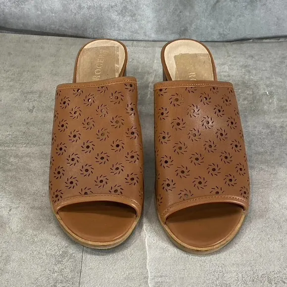 Jack Rogers Women's Mocha Leather Ronnie Perforated Peep-Toe Sandals SZ 7