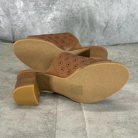 Jack Rogers Women's Mocha Leather Ronnie Perforated Peep-Toe Sandals SZ 7