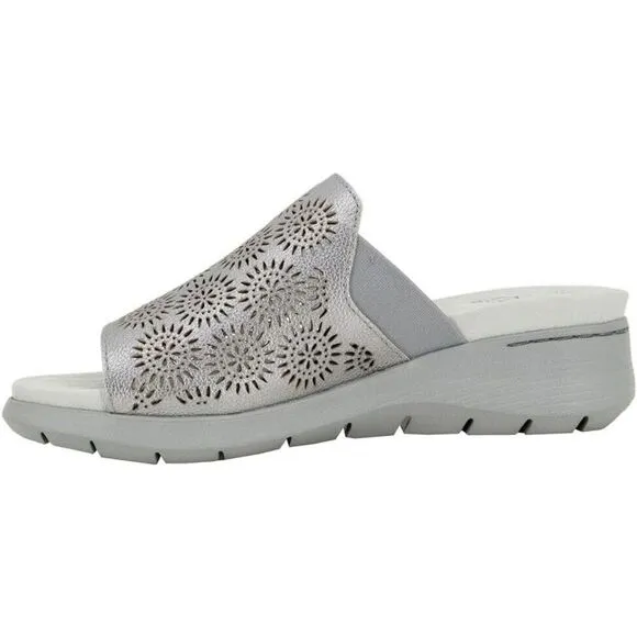 Jambu Queens J2QUN56 Slide Womens US 8.5 Gunmetal Laser Cut Wedge Sandals KHD804