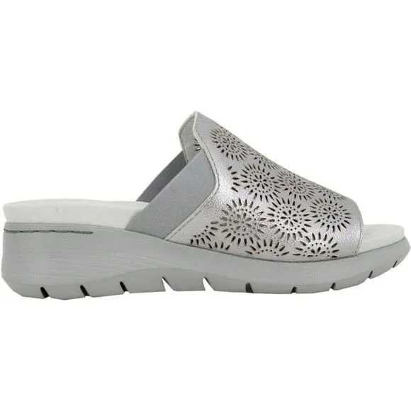 Jambu Queens J2QUN56 Slide Womens US 8.5 Gunmetal Laser Cut Wedge Sandals KHD804