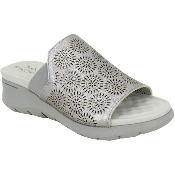 Jambu Queens J2QUN56 Slide Womens US 8.5 Gunmetal Laser Cut Wedge Sandals KHD804
