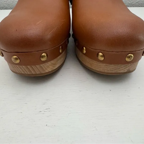 J.Crew Convertible Clogs Brown Leather Studded Shoes Size 7.5