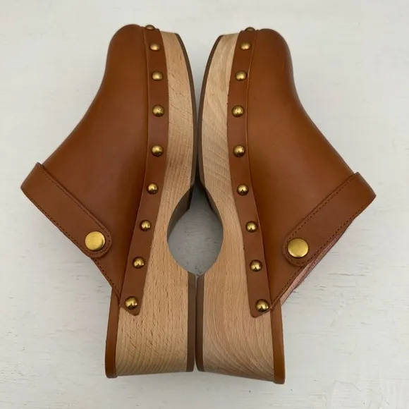 J.Crew Convertible Clogs Brown Leather Studded Shoes Size 7.5